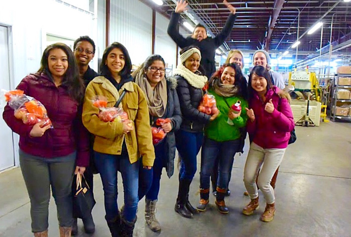 Picture taken with Jazmine Javier ‘16 and Alicia Canas ’16 at an apple processing center.
