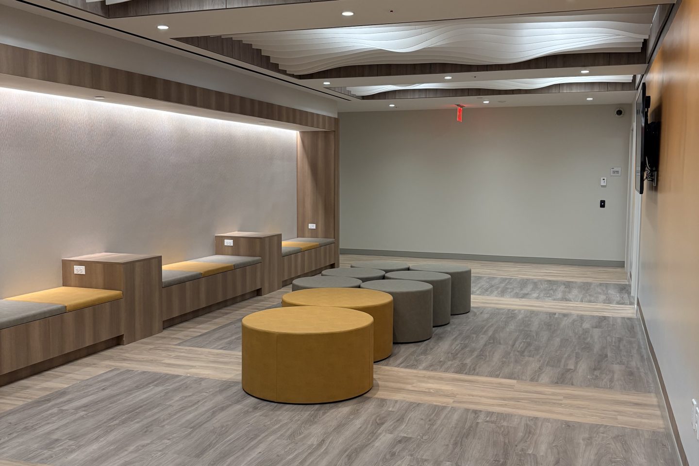 Room with benching and seats