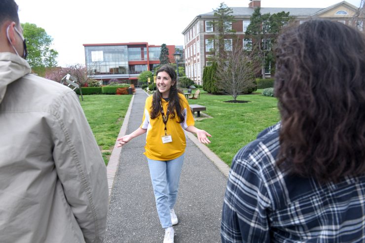 Adelphi tour guide on campus