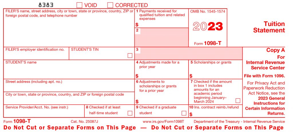 IRS 1098T Tax Form