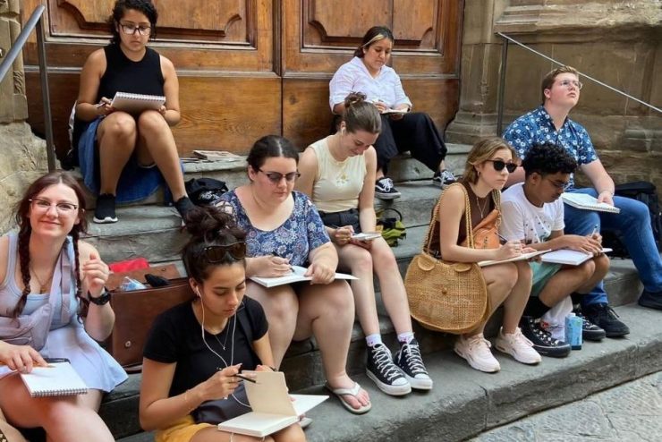 Adelphi students in Florence, Italy sketching and exploring history first hand.