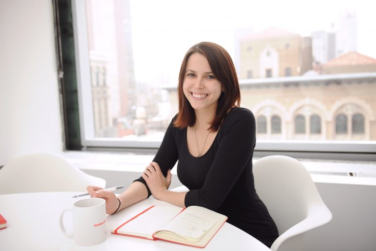 Adelphi student interning at the Hearst Tower in NYC for design.