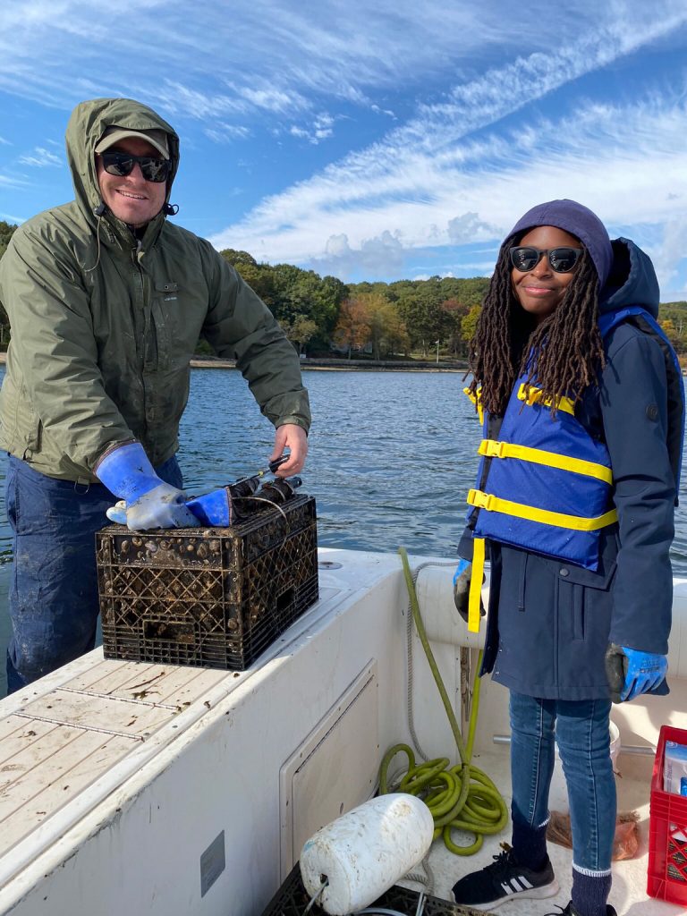 Ryan Wallace, PhD, assistant professor, environmental studies and sciences (left) with graduate student Ayanna Vaz-Baker at work in Cold Spring Harbor