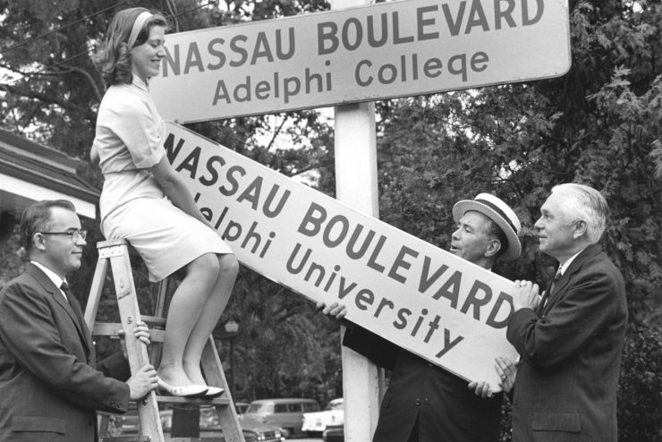 On April 26, 1963, the amendment was granted to change the corporation name from Adelphi College to Adelphi University. 