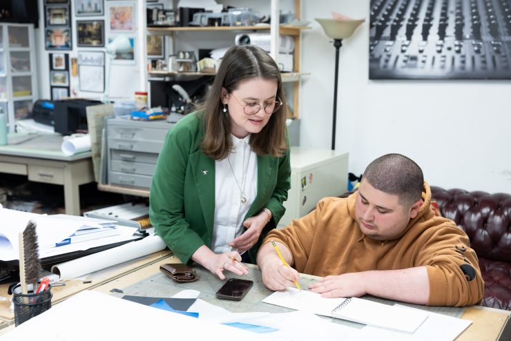 A theatre student in the studio. Adelphi University has provided both established and emerging artists with the time and space to devote to their works and opportunities to collaborate with their fellow artists.