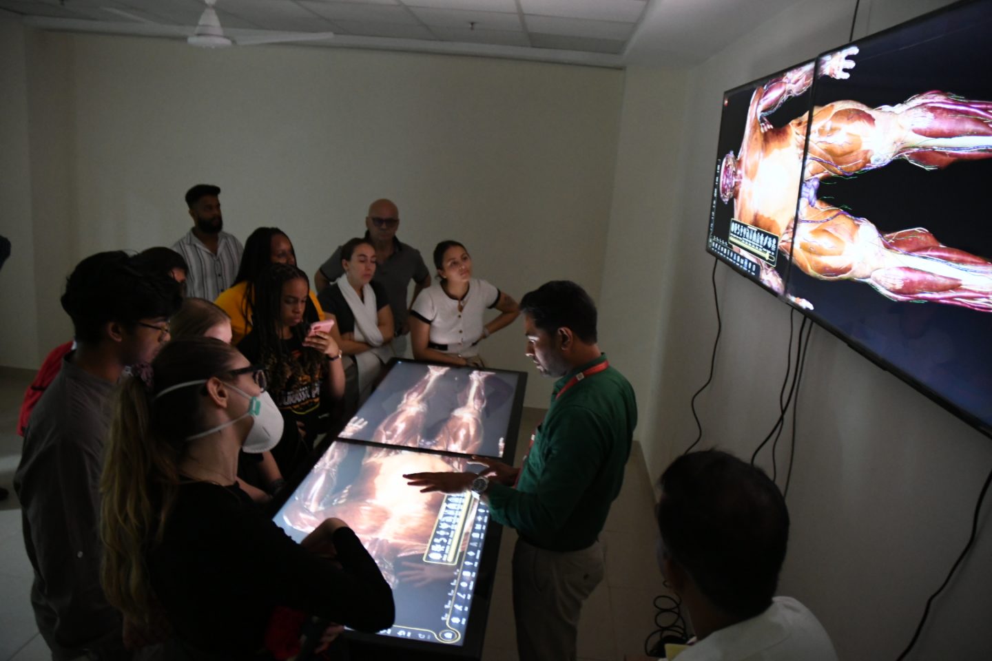 Students received a tour of the All India Institute of Ayurveda in Goa, including a demonstration of a virtual dissection table