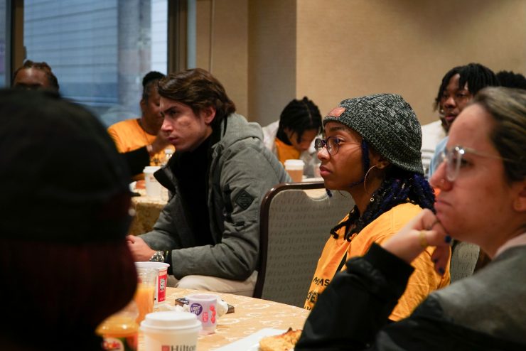 Adelphi students listening during lecture