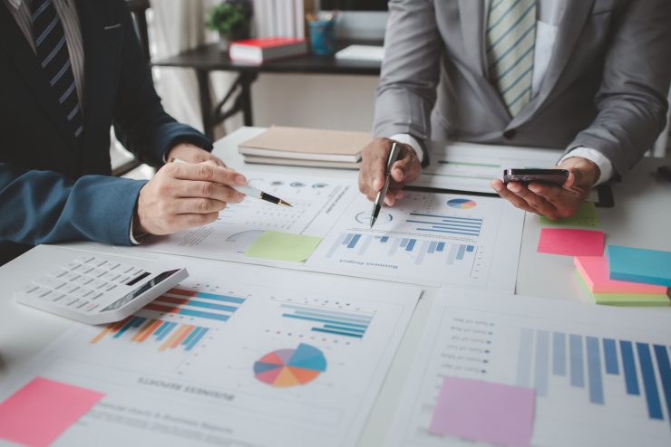 Startup business with data on a table.