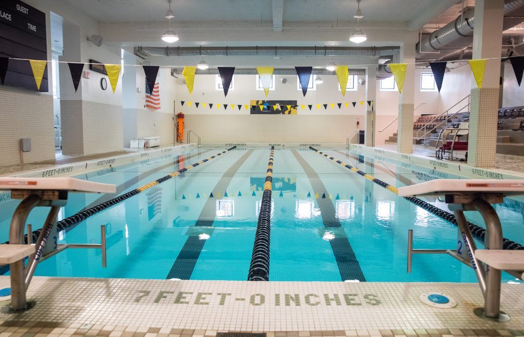 Nolan Arvilla Pool at Adelphi University. Showing open lanes of the 7-foot deep pool.