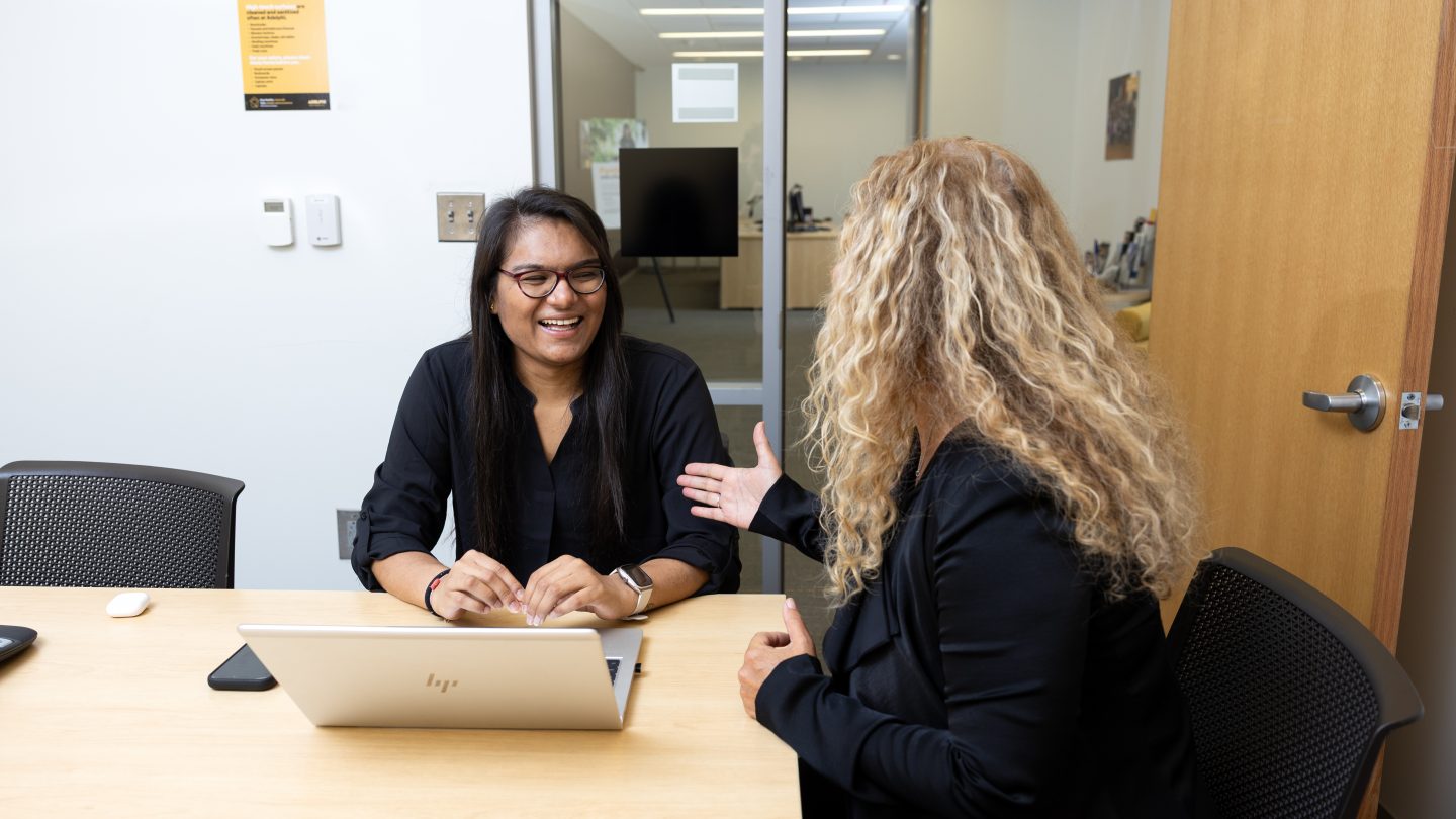 Smiling in an office setting