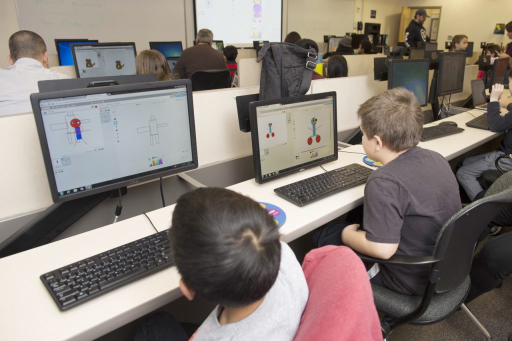 kids coding at Adelphi University.