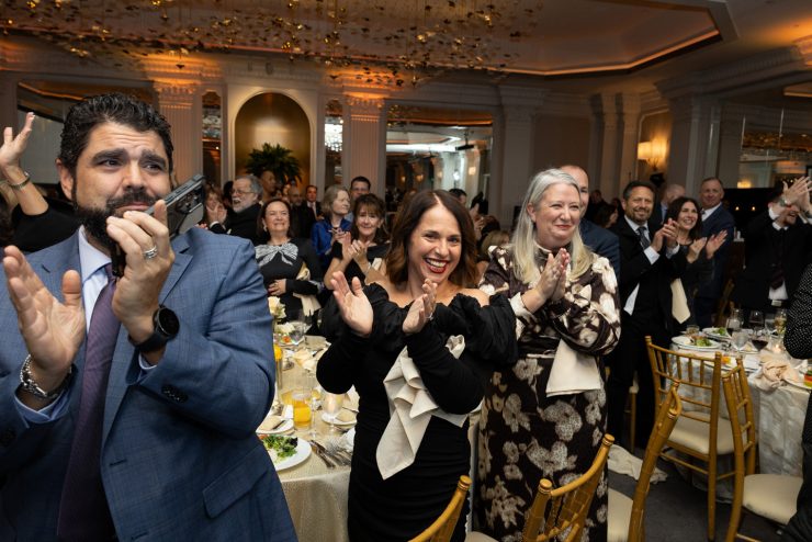 Two formally dressed men at the Gala. On the left is Thomas Kline, EdD, vice president of University advancement and external relations, with attendee Josh Rahmani ’06