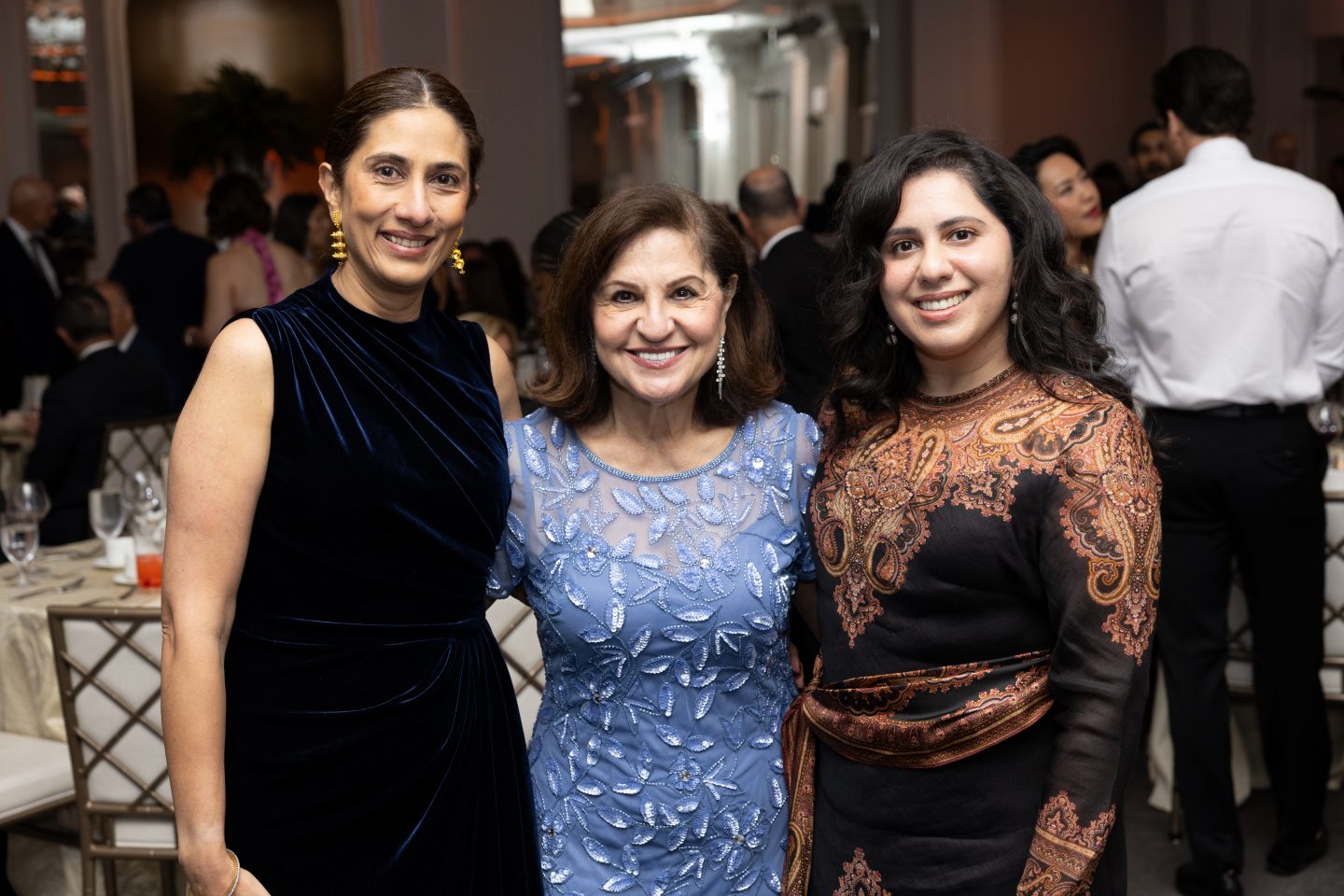 From left: Adelphi trustees Humera Qazi, BBA ’93, MBA; Carmen M. Ortiz, BBA ’78, JD, LLD ’12 (Hon.); and Mahnoor Misbah, BS ’14.