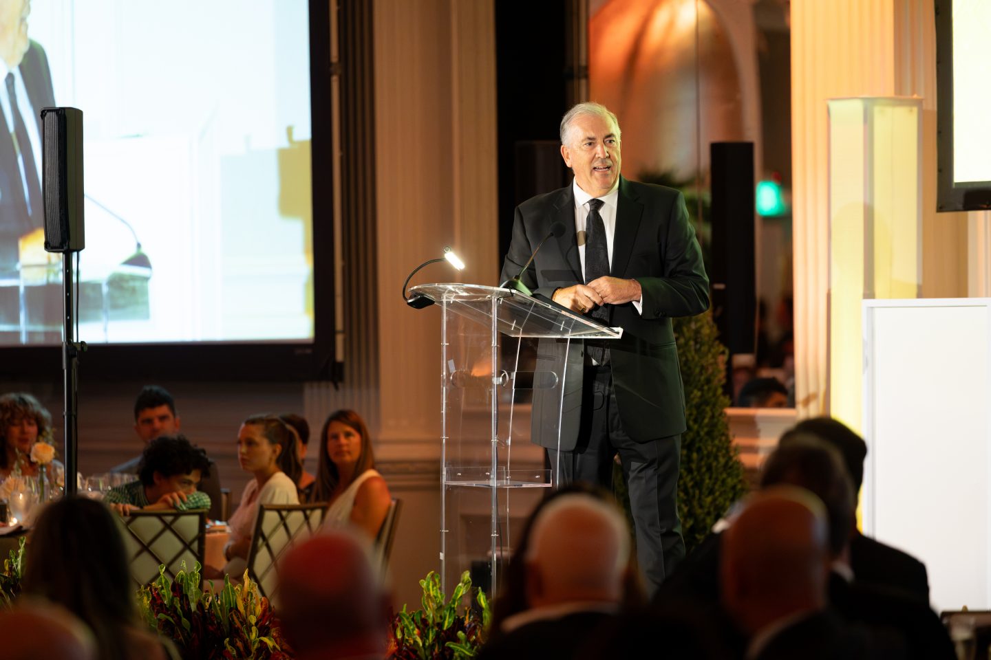 President Michael Balboni ’81, JD, addresses guests at his first Adelphi University Gala as president.