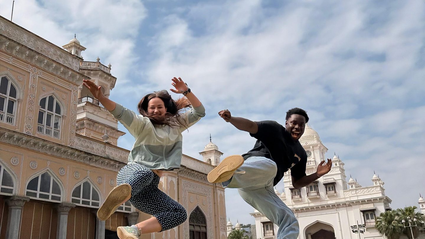 Gabrielle Stafford, Accounting ‘27 and Moussa Cisse, Nursing ‘26 embrace the adventure of studying abroad in India.