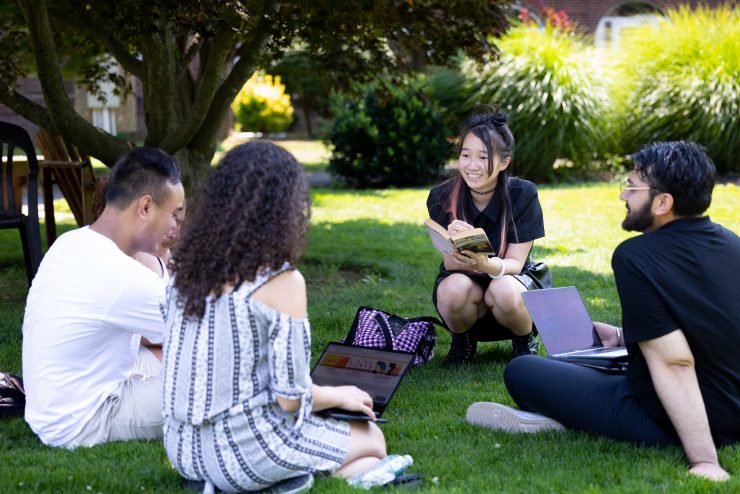 Honors students studying outside