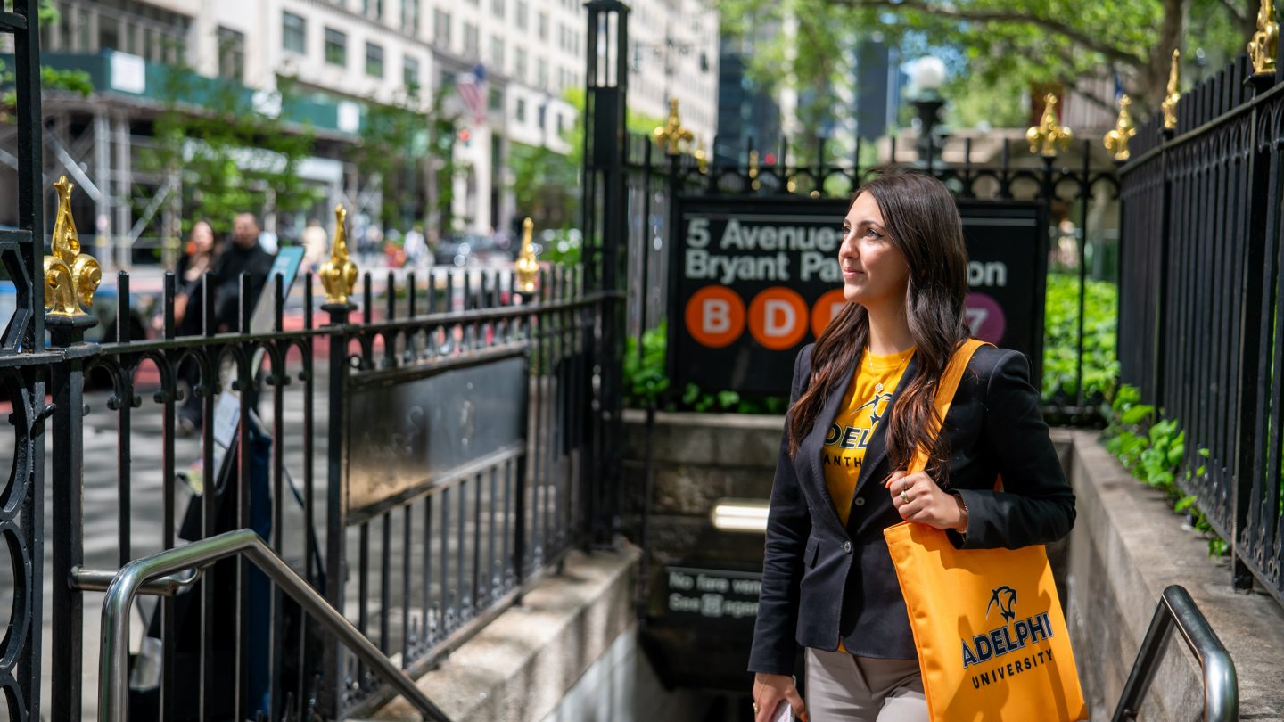 Adelphi Student in NYC metro station