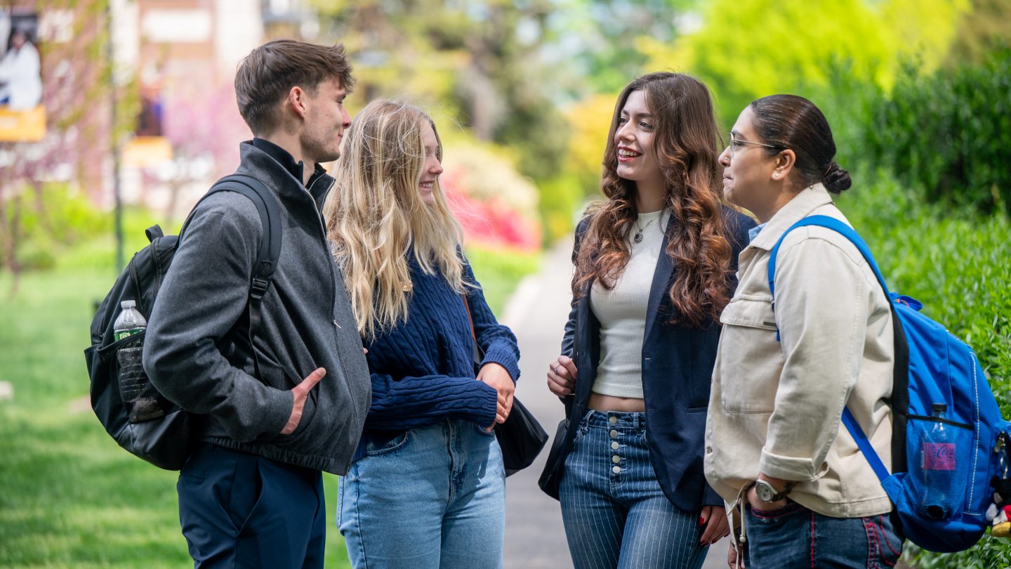 International students talking together at Adelphi University