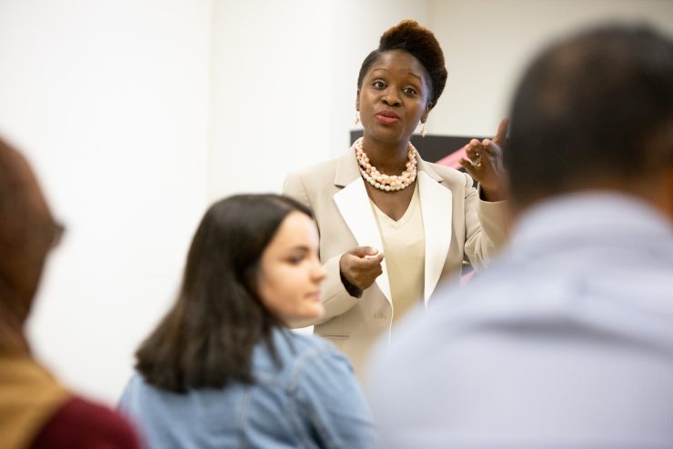 Mentoring Program at Adelphi - Chotsani West speaking during a workshop