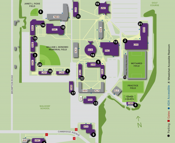 Map of All-Gender Bathrooms on Adelphi University Campus in Garden City, NY