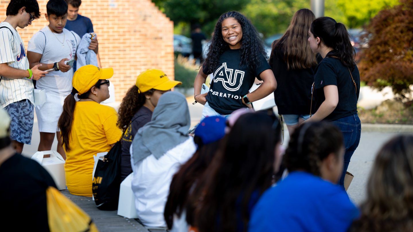 Adelphi students attending an off-campus club excursion.