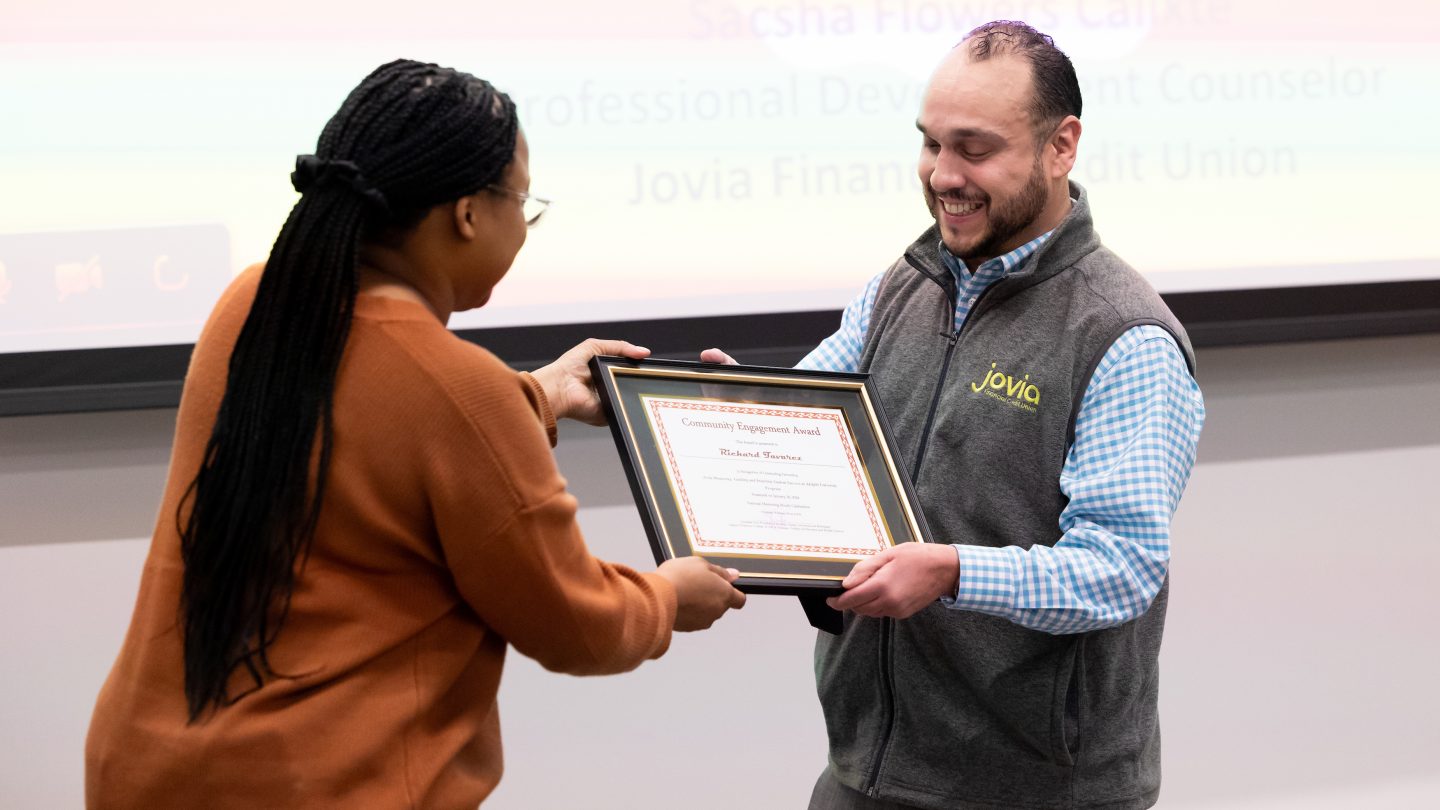 Jovia representative receives mentorship award from student at Adelphi.
