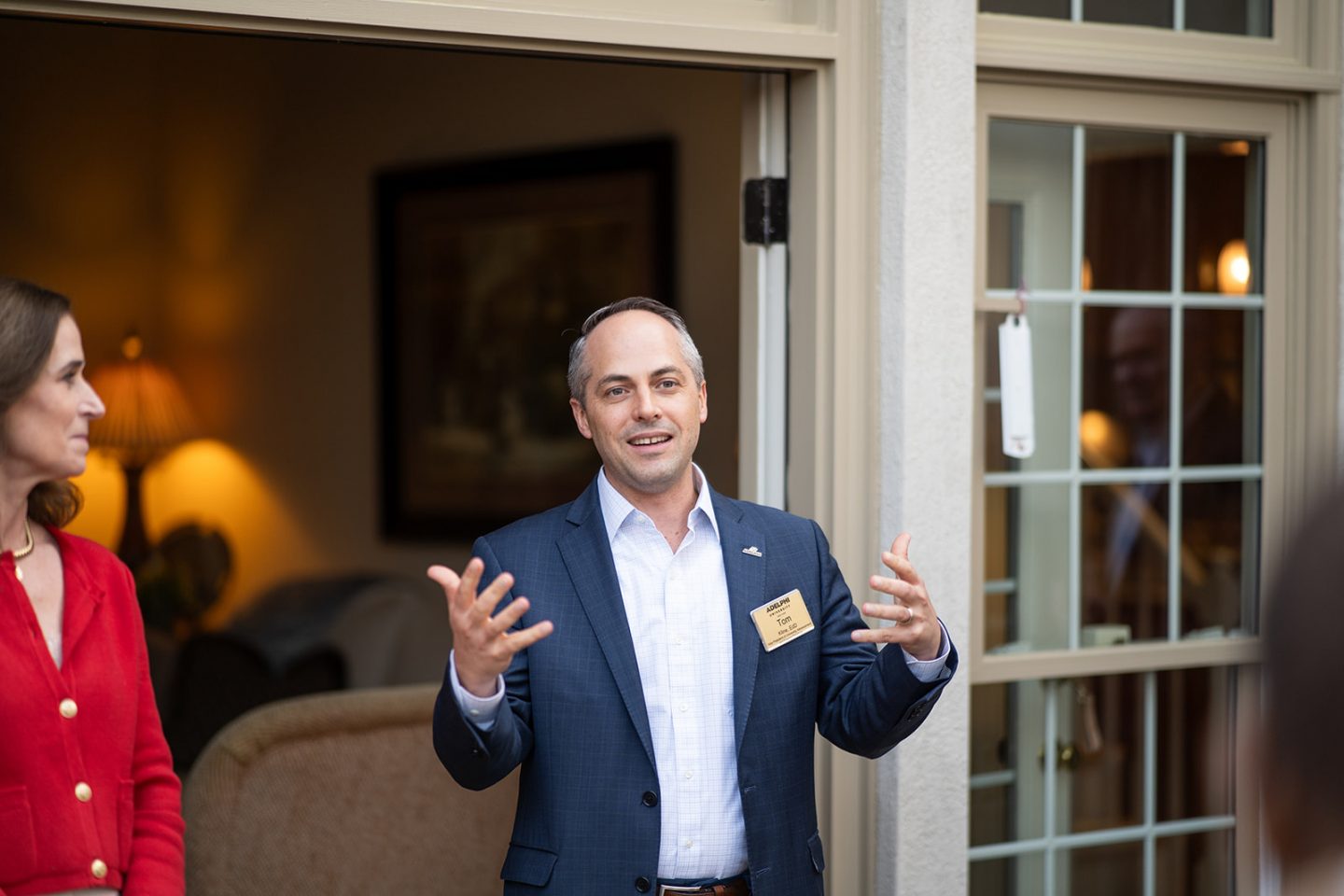 Tom Kline, Vice President for Advancement and External Relations, greets attendees.