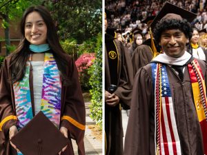 A collage, with a photo of each student in cap and gown on graduation day
