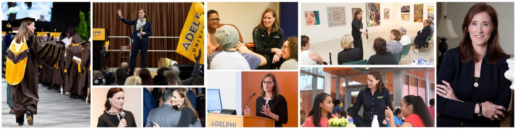 Collage of President Christine Riordan