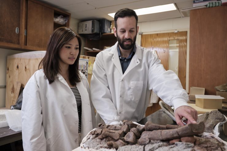 Student working with a faculty memnber in a lab.