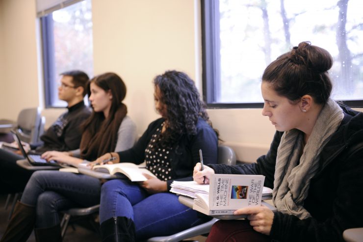 Students reading in a class