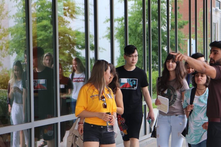 International students taking a tour of campus