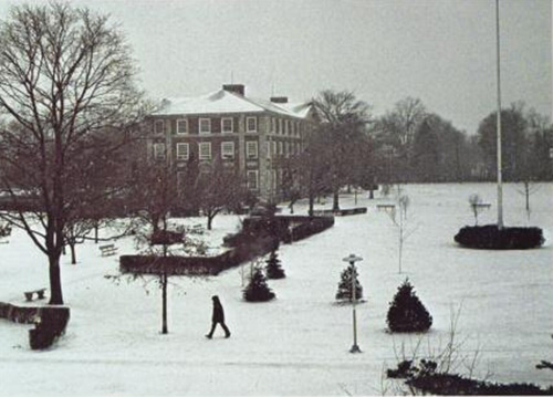 Adelphi University 1974 - view of campus in the snow