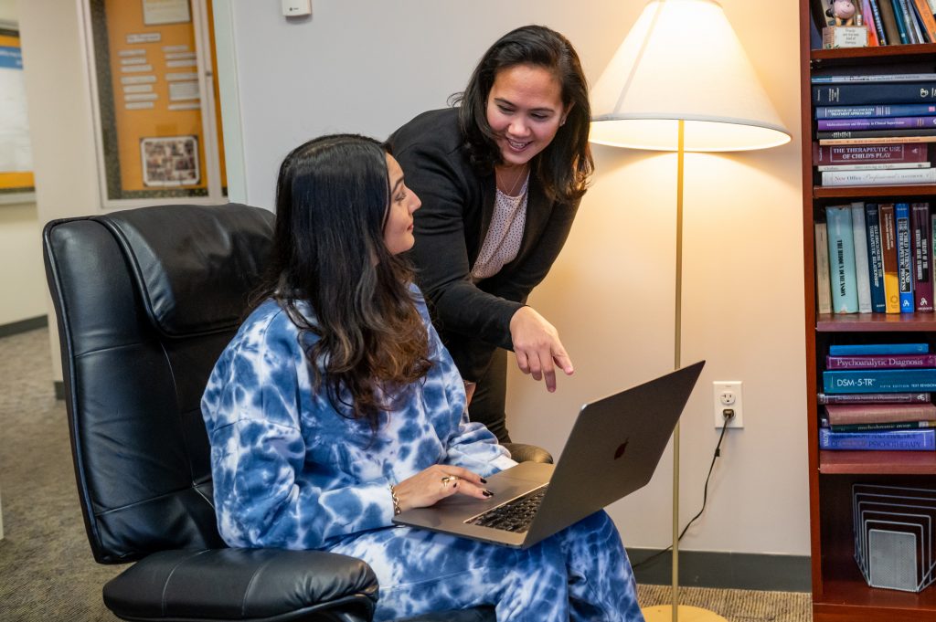 Monica Pal, PhD '13, became director of Adelphi's Center for Psychological Services and director of Practicum Training—working hands-on with a psychology student.