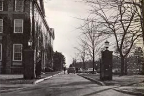 1963 black and white image of Blodgett Hall at Adelphi University