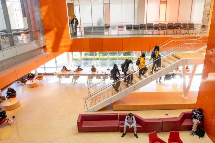 Nexus Building lobby and staircase on Adelphi University Garden City campus.