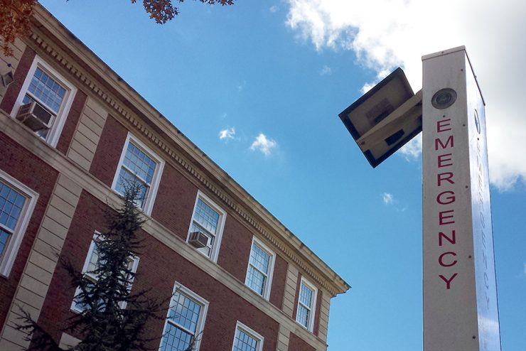 Emergency Phone outside of Levermore Hall at Adelphi University