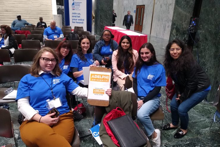 Adelphi social work students at Cancer Action Day at the New York State Capitol to advocate for legislation to address cancer care