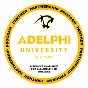 Logo for Panther Partnership: Discount available for all Adelphi ID holders.