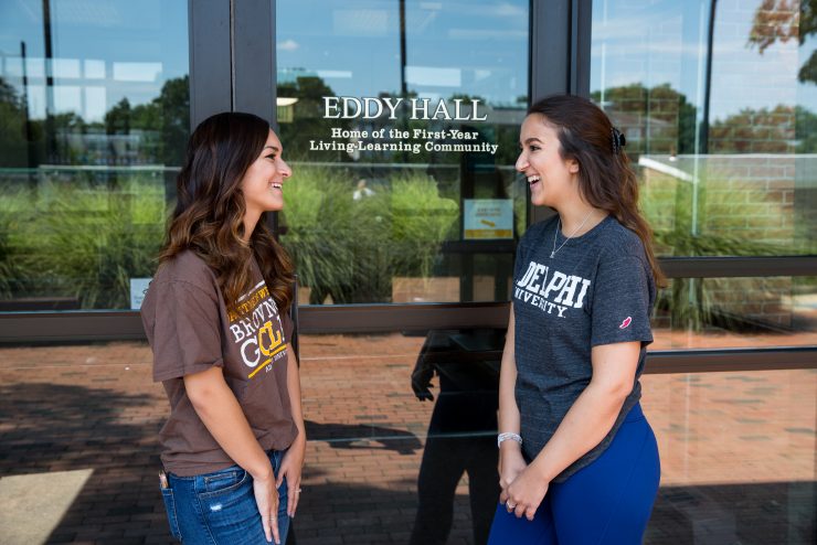 Residential Life on campus - two RAs talking