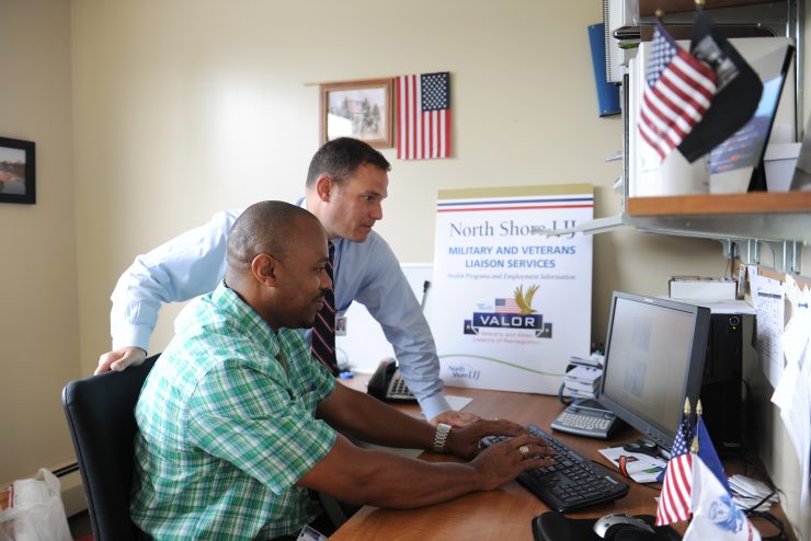 An Adelphi student at an internship at the VA.