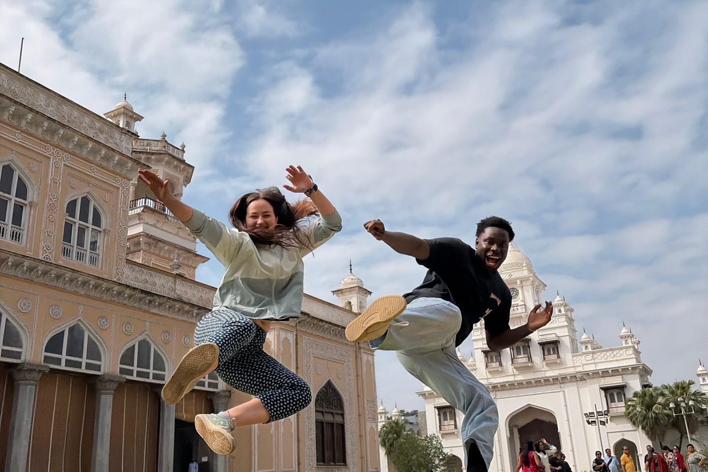 Gabrielle Stafford, Accounting ‘27 and Moussa Cisse, Nursing ‘26 embrace the adventure of studying abroad in India.