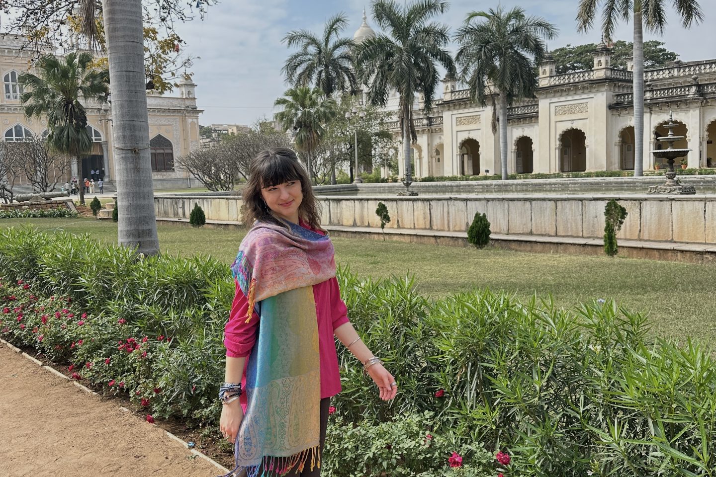 Adelphi students explore Chowmahalla Palace, stepping back in time to envision the grandeur and daily life of the Nizams’ court. Part of Bhisé Global Learning Experience in India.