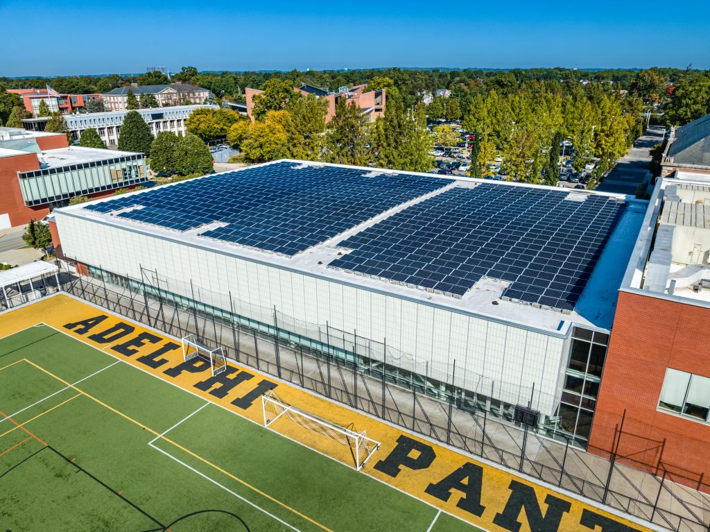 Solar panels on the roof of the Adelphi University Center for Recreation and Sports 2026