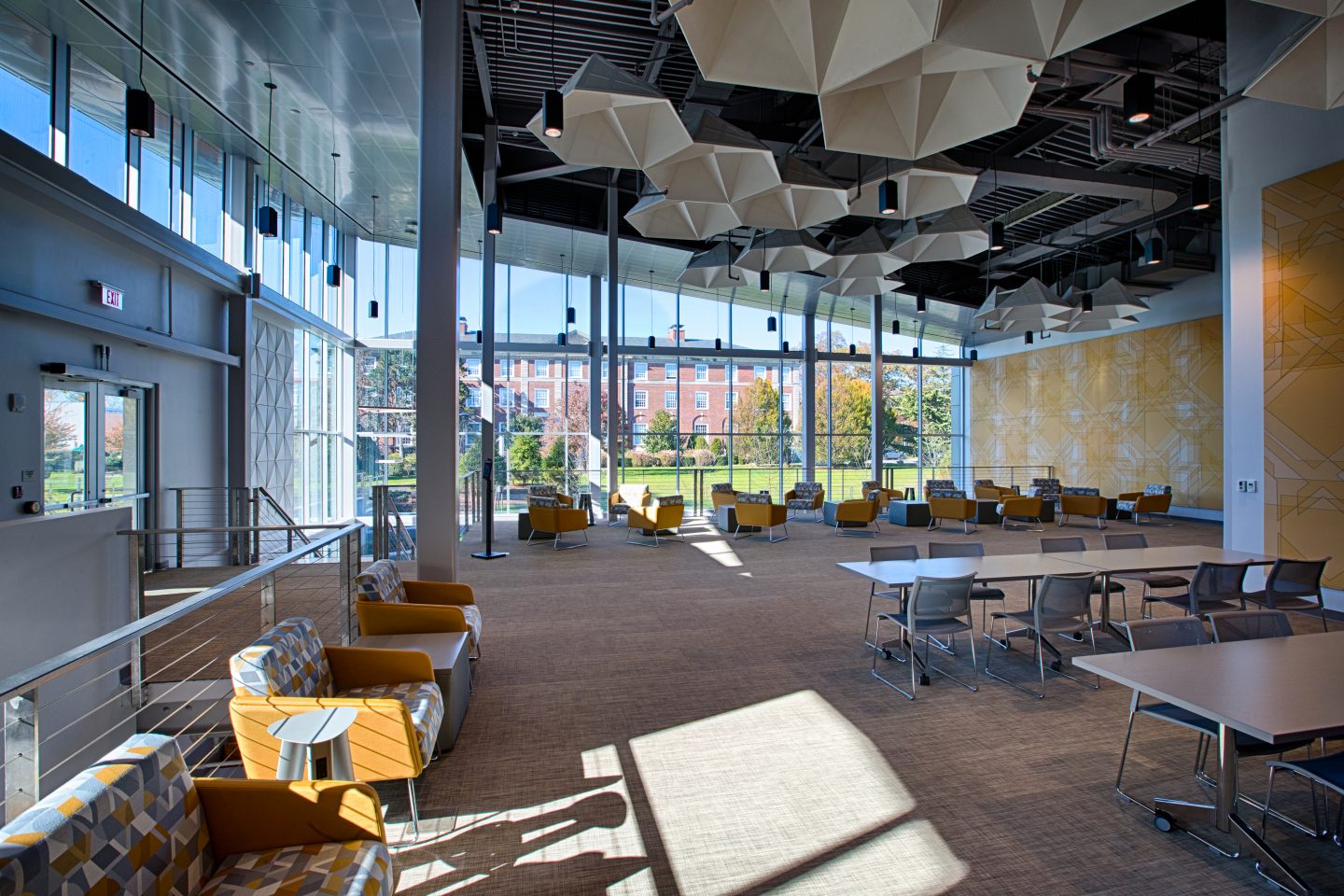 View of the seating near floor-to-ceiling windows in the UC