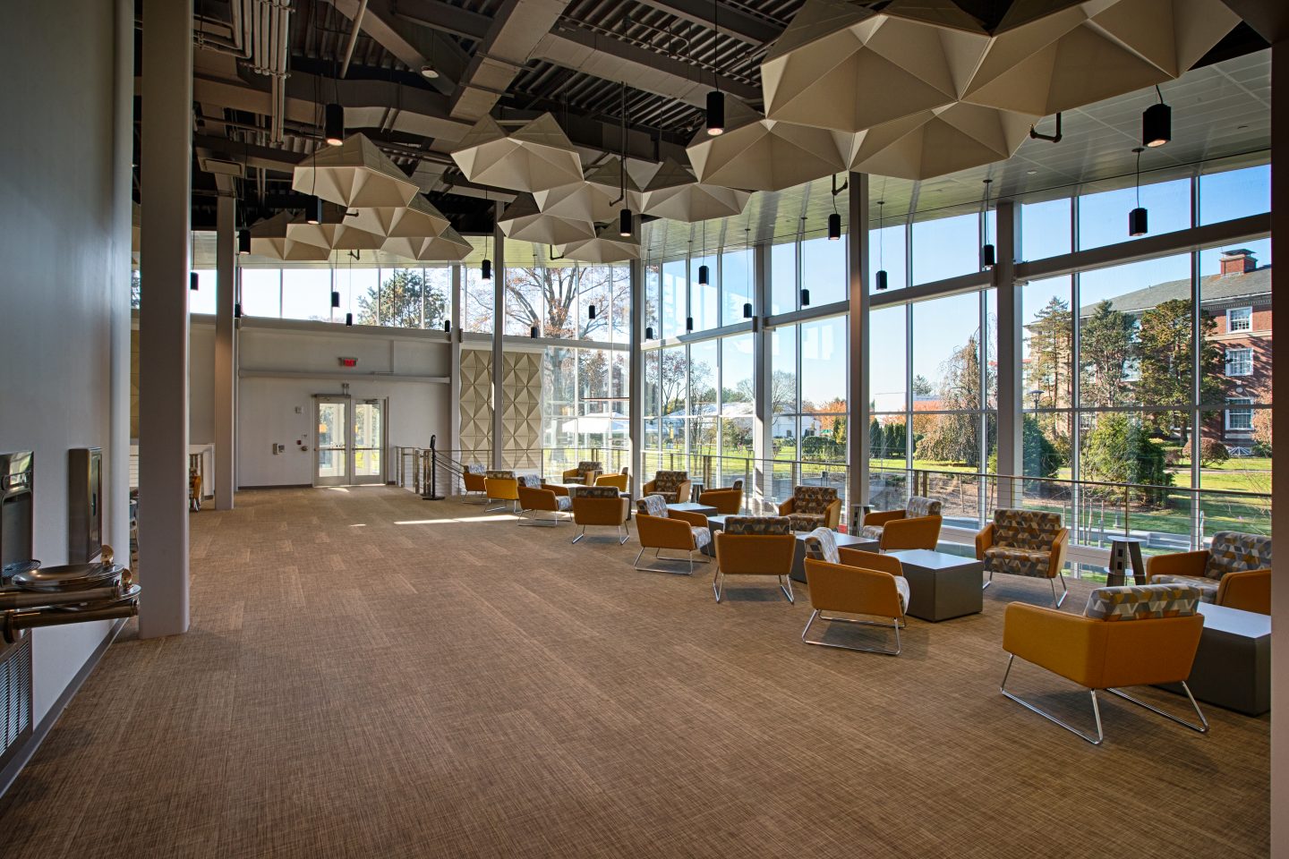 View of the seating near floor-to-ceiling windows in the UC