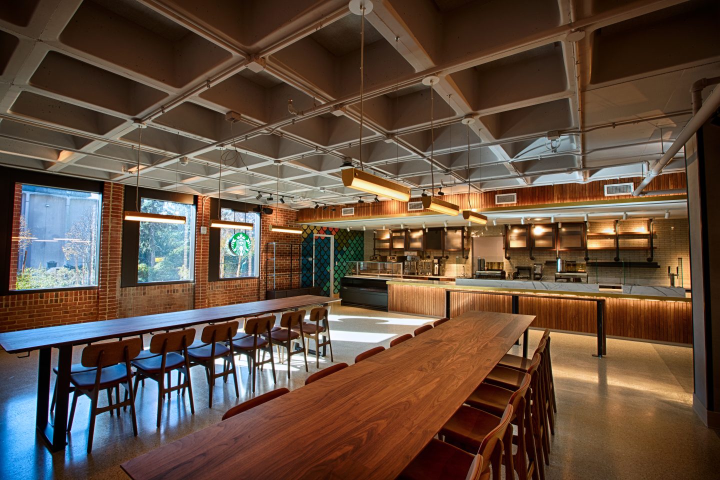 Seating space at the full Starbucks in the UC