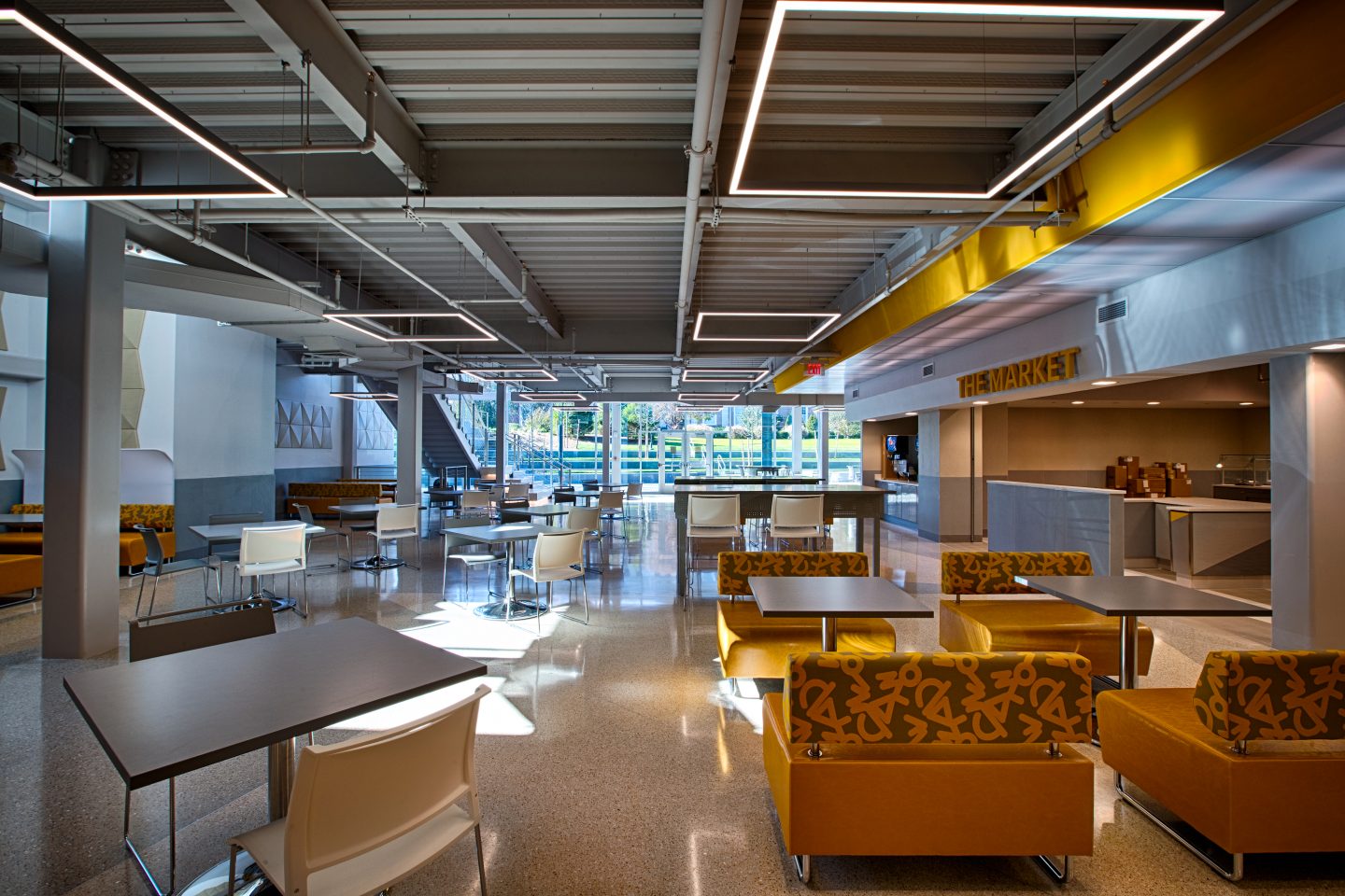 Seating area in the UC Dining Hall on the Lower Level