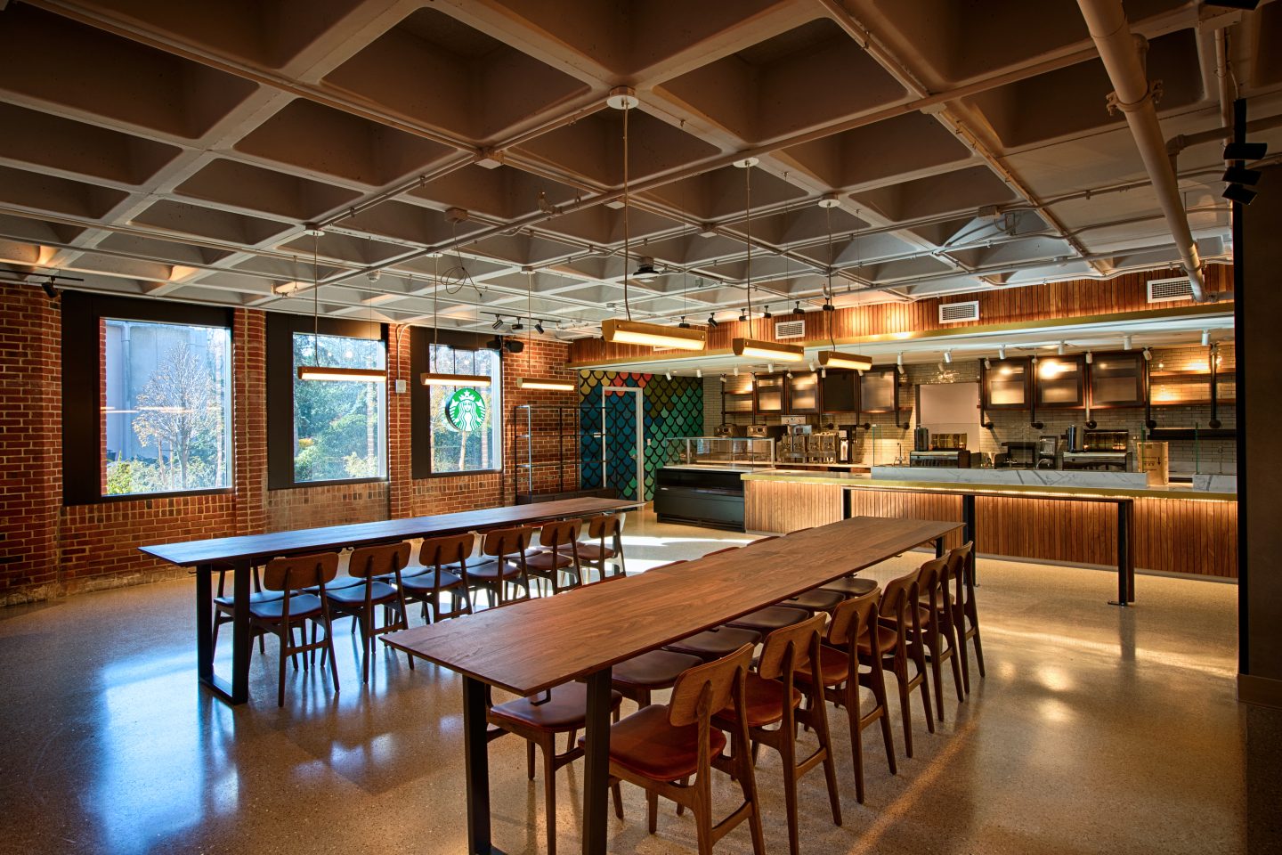 Seating space at the full Starbucks in the UC