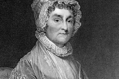 "This vintage engraving depicts the portrait First Lady Abigail Adams (1744 - 1818), wife of the second President of the United States, John Adams, and mother of the 6th US President, John Quincy Adams. Raised in Massachussetts, she was an active supporter of her husband during the American Revolution. Engraved by G. F. Storm after the circa 1800 painting by Gilbert Stuart (1755 - 1828). It was published in an 1877 collection of American portraits and is now in the public domain. Digital restoration by Steven Wynn Photography."